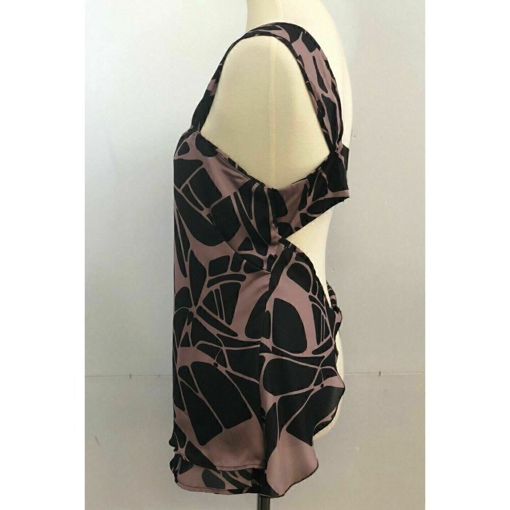 Wilster Women's New Purple Black Cut out Satin Printed Top Size M - Picture 5 of 8